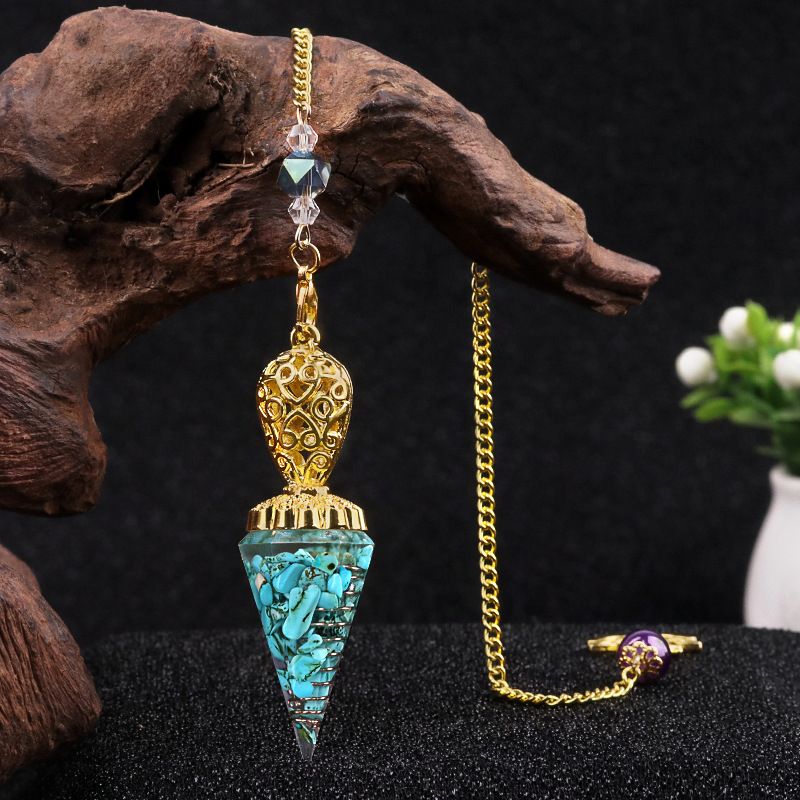 Jóias Pêndulo De Ouro Cristal Natural Ágata Resina De Pedra Semi-preciosa Pingente De Cone Hexagonal