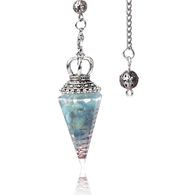 1645-Pêndulo de alma, pêndulo de resina de cascalho cristal, pêndulo de chakra cônico hexagonal