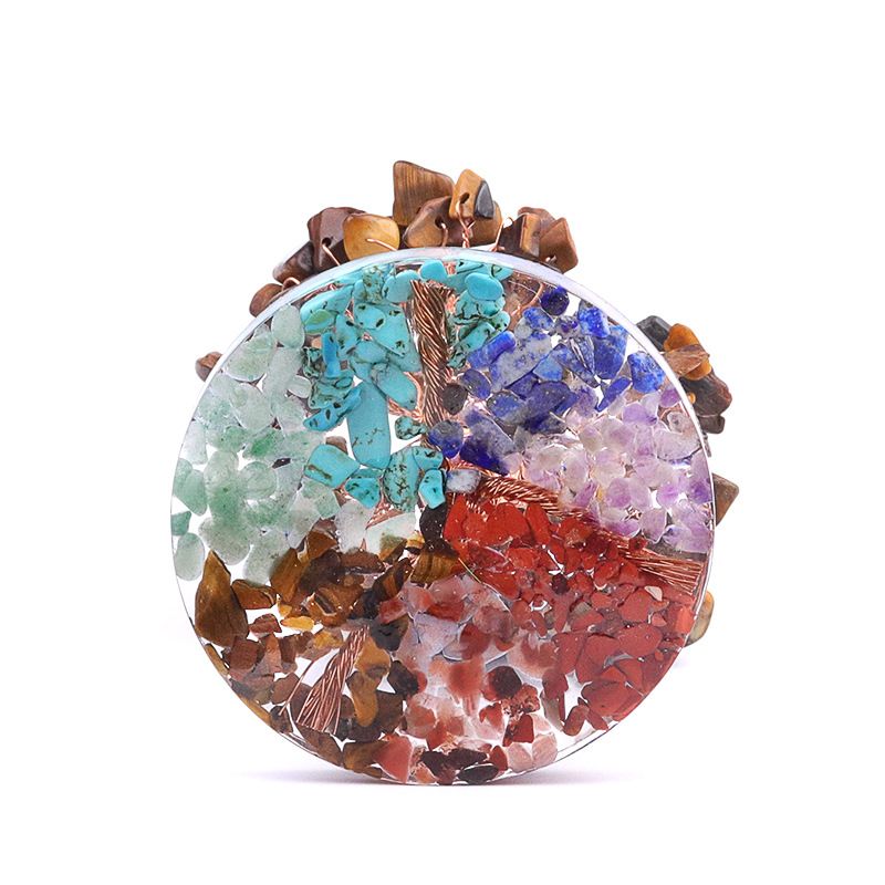 2128-Árvore de pedra preciosa de cristal natural, base de resina de chakra cascalho árvore da fortuna ornamento de artesanato