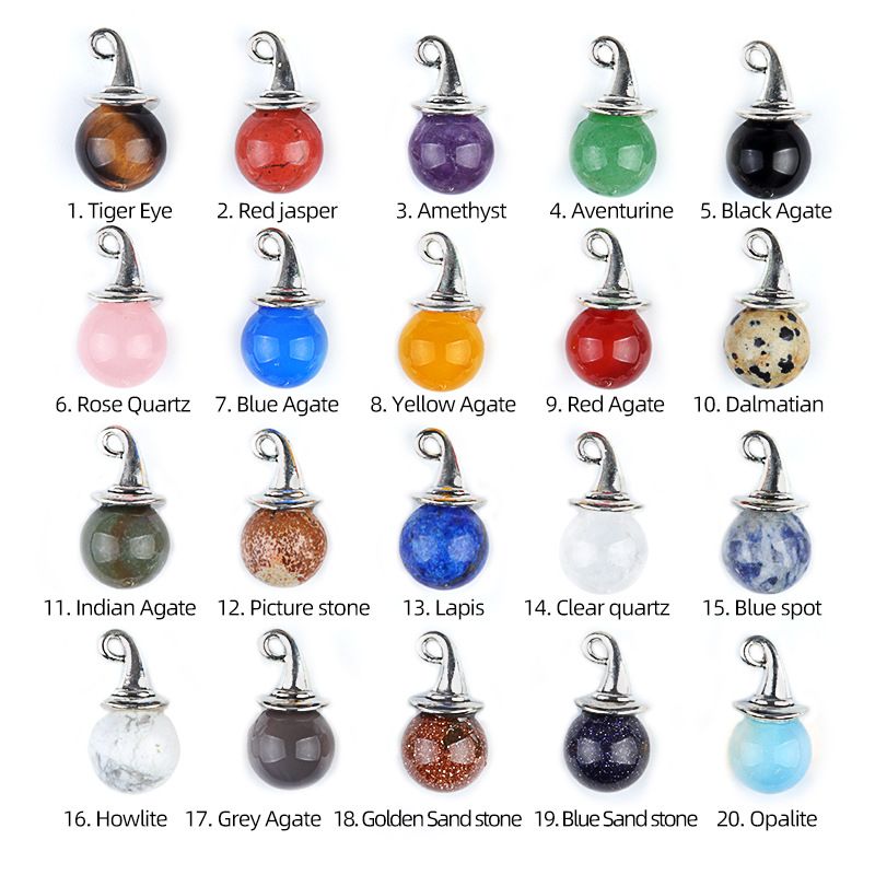 1984-12Mm pingente de chapéu de mago de ametista, chapéu de bruxa de ágata de halloween acessórios de DIY materiais