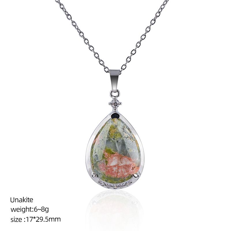 Pingente de gota de água de cristal natural popular com corrente de clavícula incrustada de cobre diamante colar de gota de água de ametista natural