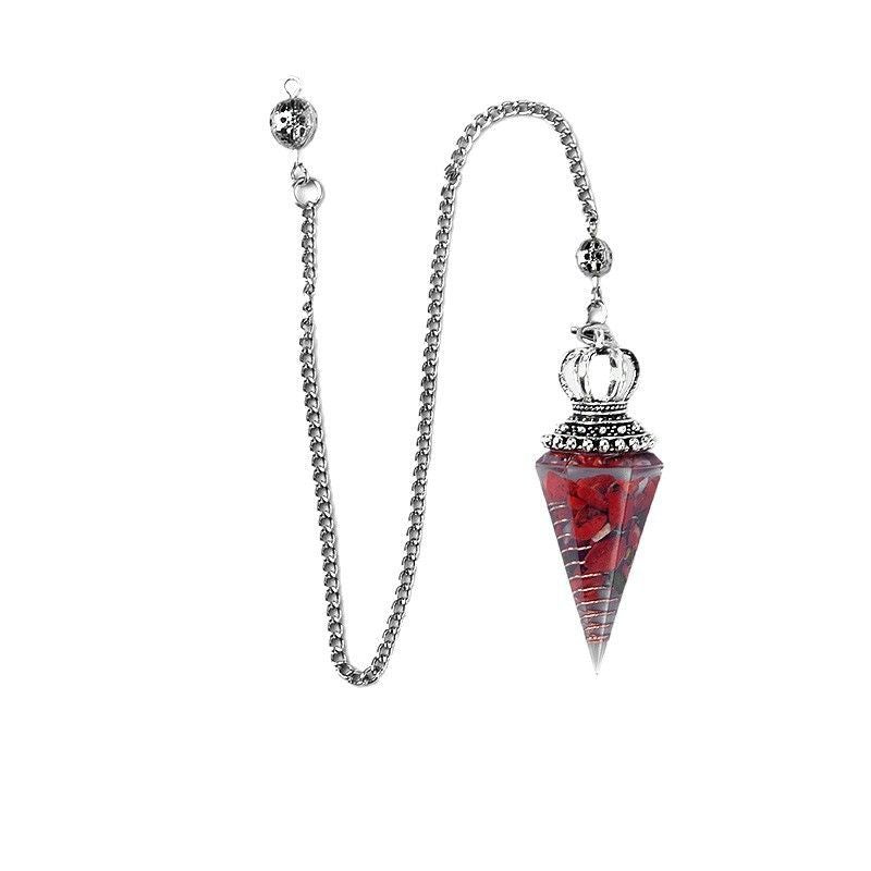 1645-Pêndulo de alma, pêndulo de resina de cascalho cristal, pêndulo de chakra cônico hexagonal