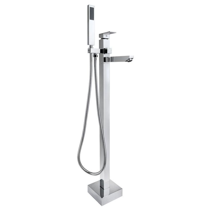 1-Handle Freestanding Floor Mount Roman Tub Faucet Bathtub Filler with Hand Shower in Chrome