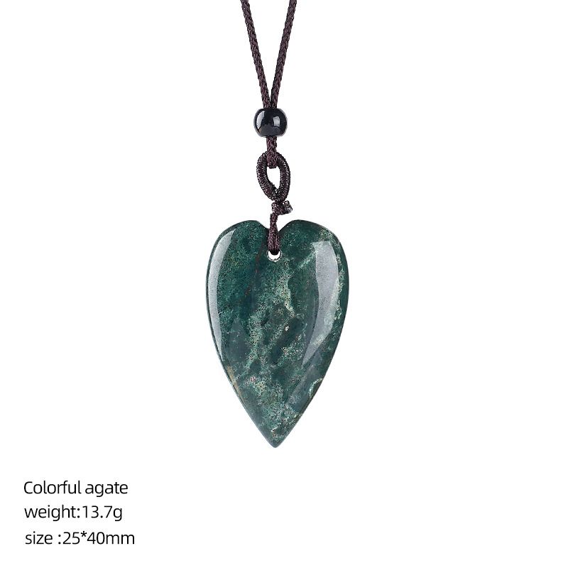 Colar de amor de cristal natural de 40mm, pingente de coração de pêssego de pedra de ágata gravado em forma de coração.