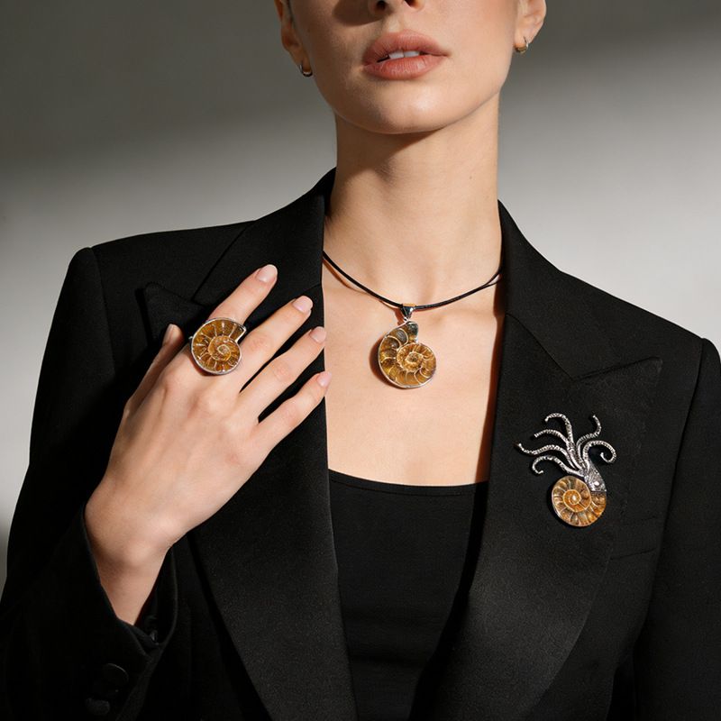 Concha natural fóssil pingente criativo novo prata bainha manchado caracol crisântemo broche colar anel jóias