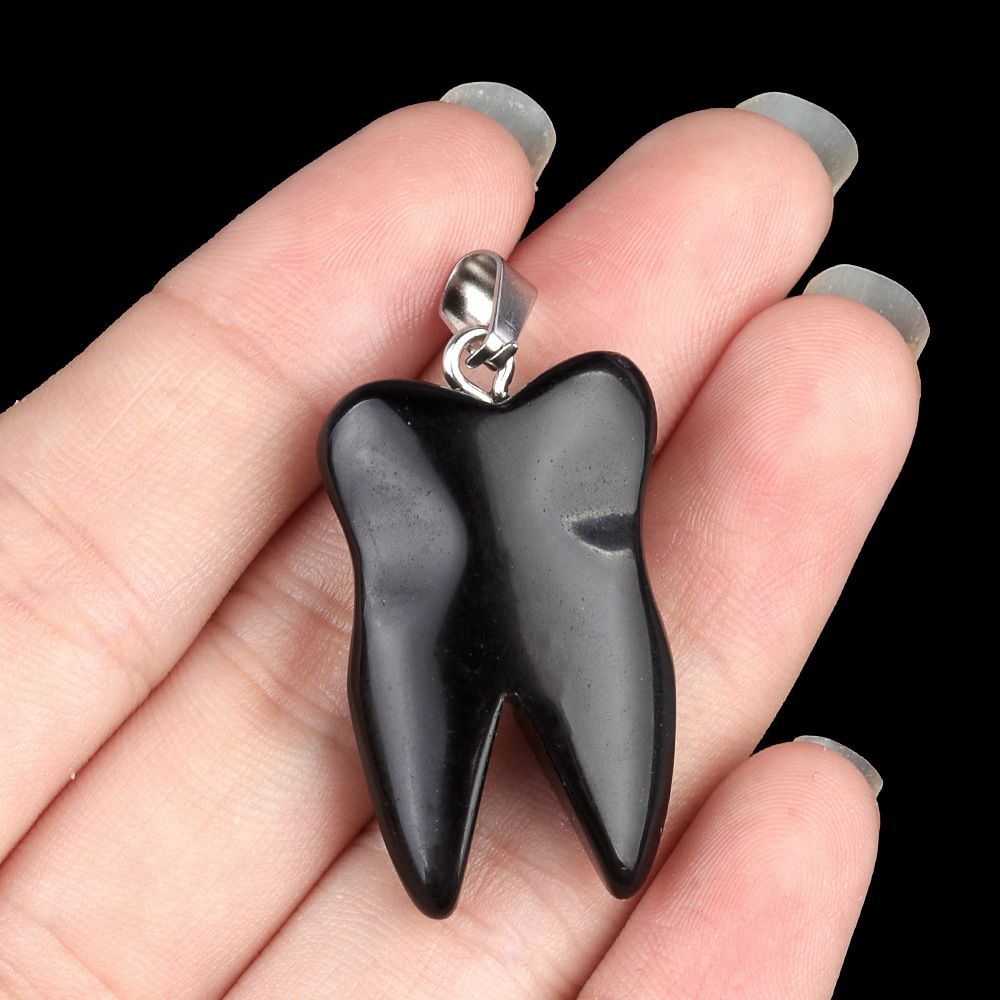 1919-32Mm pingente de dente de pedra de cristal natural de ágata colar DIY pingente de jóias material