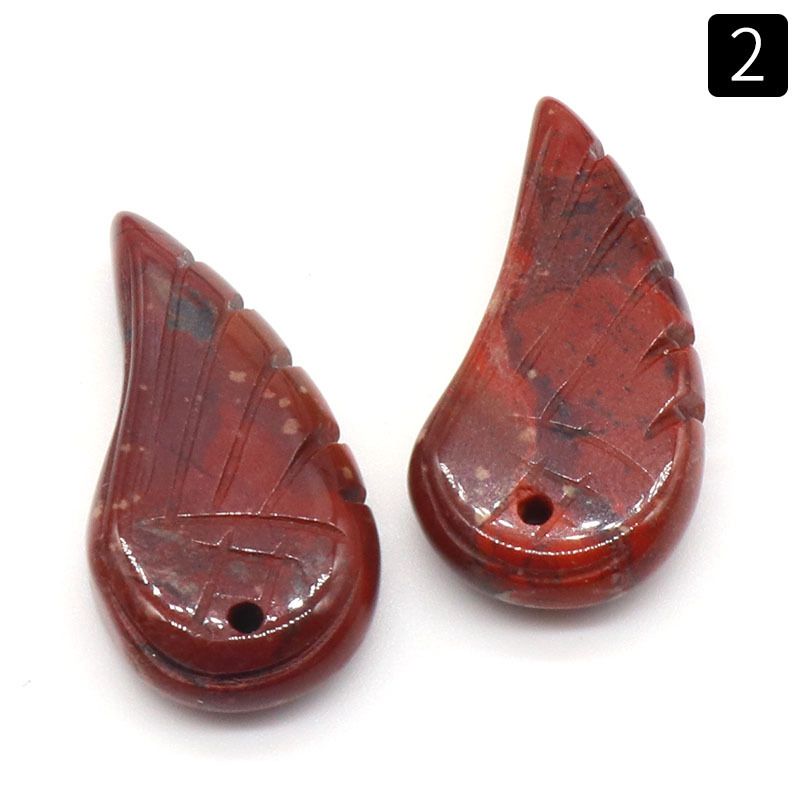 1177-Asas de cristal ametista natural Dongling jade esculpido asas pó cristal olho de tigre pingente de pena de pedra