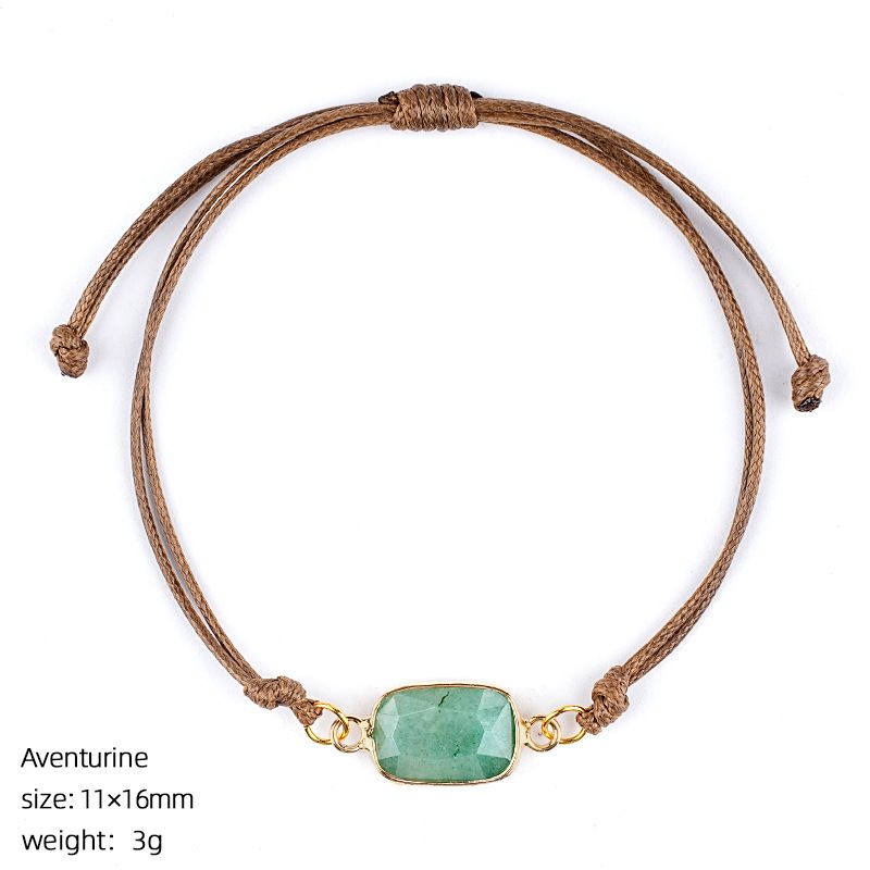 Pulseira de pedra semi-preciosa natural, corda trançada à mão retrô, bainha de corte ajustável, pulseira retangular de cristal natural.