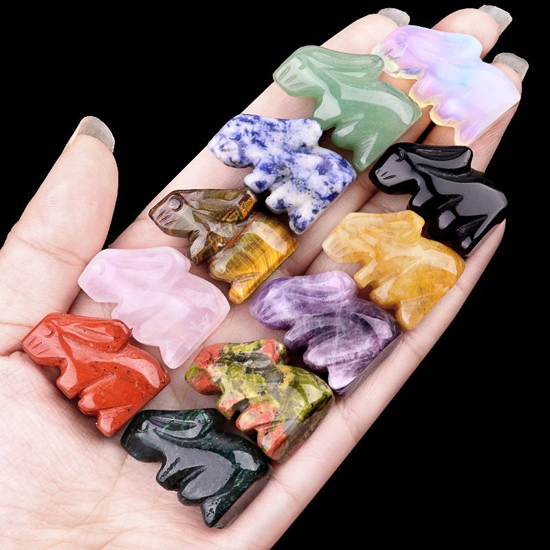 2080-Pedra de ágata de cristal natural 1in coelho gravado, mini animal micro-cena pequeno ornamento