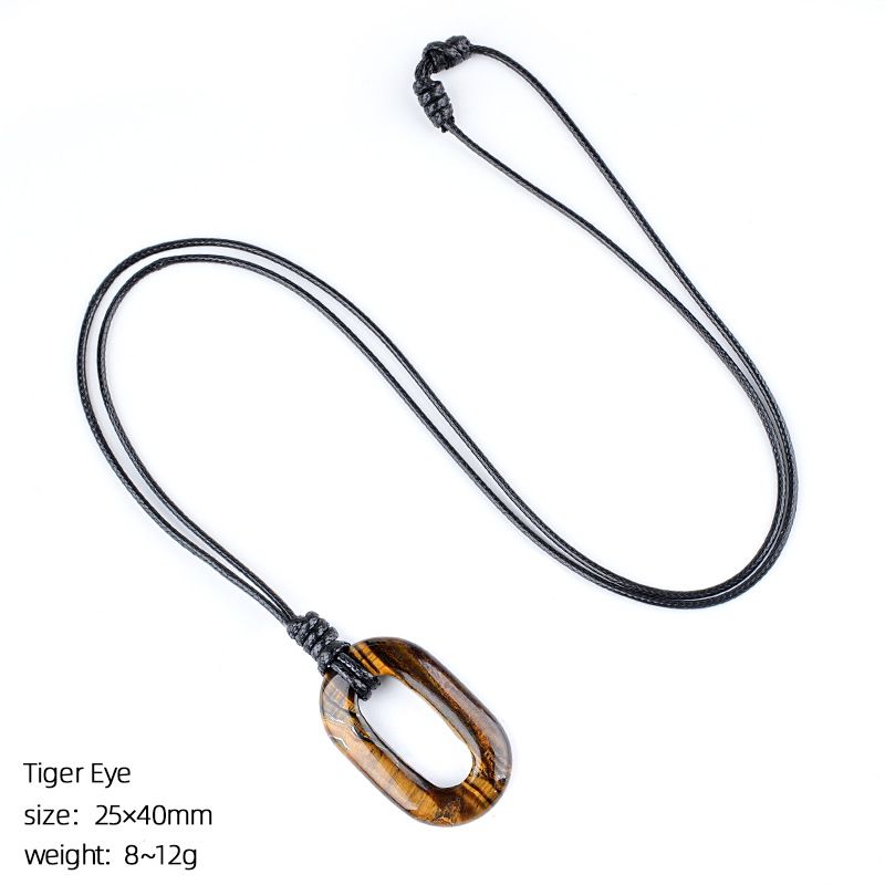25 * 40Mm colar de pedra natural O-ring europeu e americano retro ajustável suéter corrente oval grande buraco círculo pingente