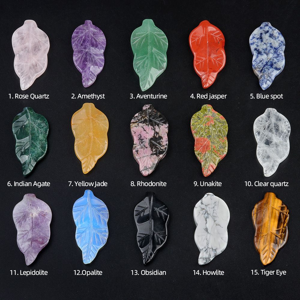 1782-47Mm folhas, cristal natural ágata pedra gravada pena material decorativo DIY folha acessórios de jóias