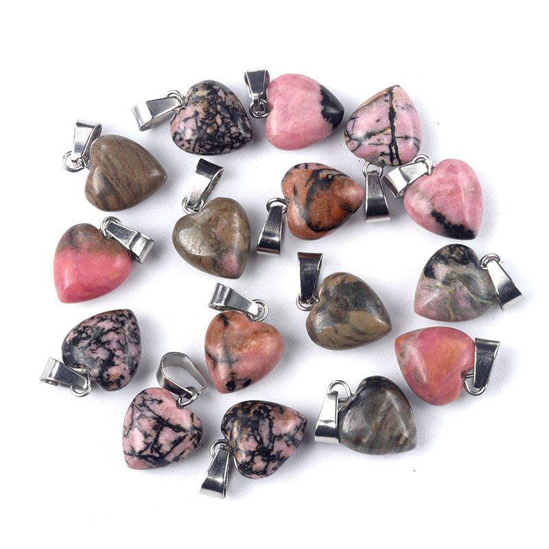 1676-13Mm pingente de amor, pingente de amor de pedra de cristal de ágata natural DIY colar em forma de coração acessórios de jóias