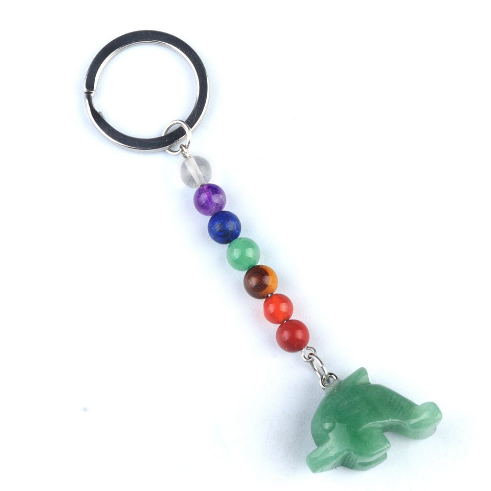 1957-Chaveiro de golfinho de pedra de cristal colorido, pingente de jóias de chakra, pingente de chaveiro de animal pequeno