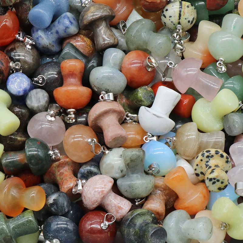1468-Pedra de Cristal Natural 2CM Mini Pingente De Cogumelo Pequeno Colar Acessórios Pingente De Moldagem De Cogumelo DIY