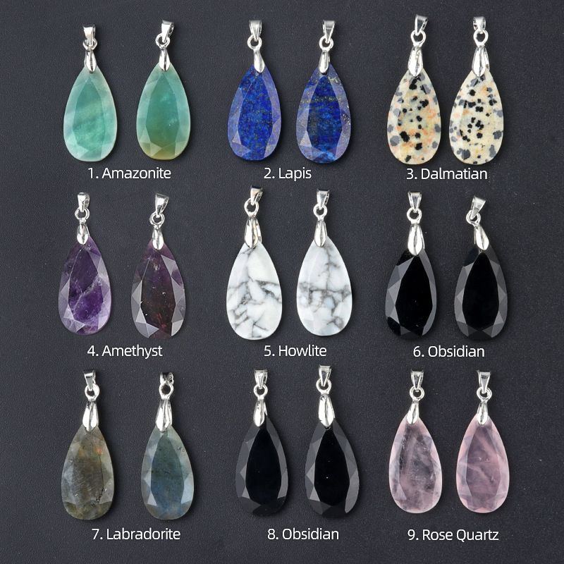 1691-Pingente de diamante com corte de pedra de cristal natural, colar de gota de água com corte de canto