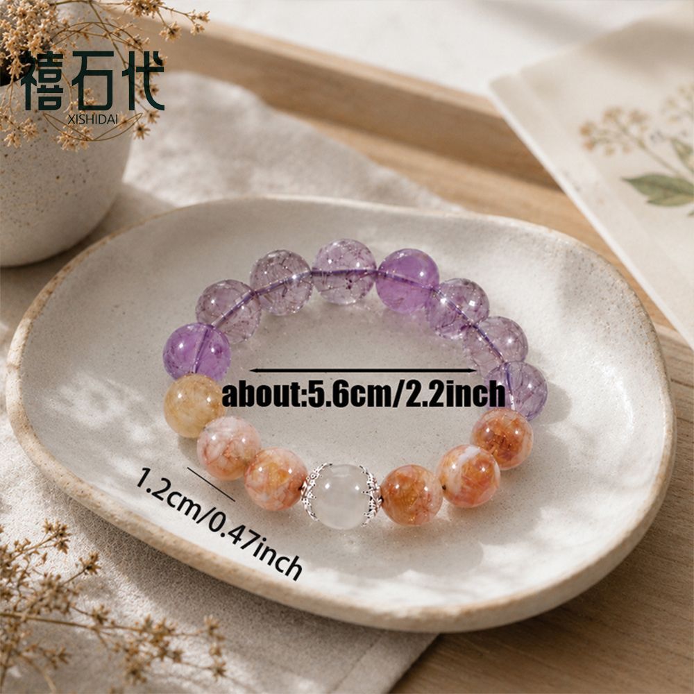 [Geração Xishi] Pulseira multi-tesouro de ametista natural, pulseira versátil para meninas simples e sofisticadas