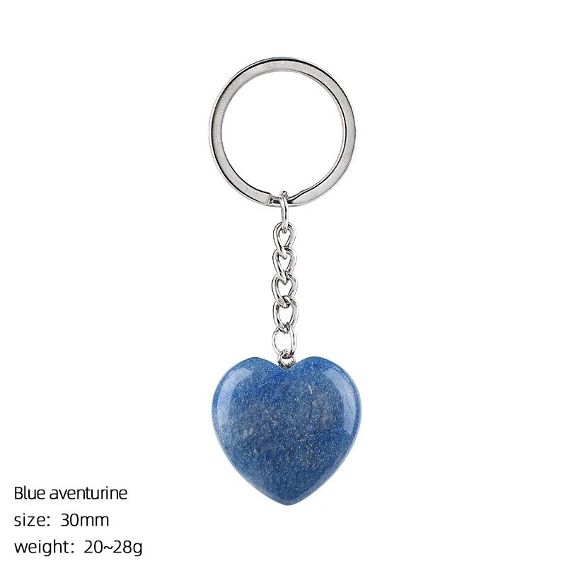 30Mm cristal natural amor chaveiro bonito saco decoração do carro pedra áspera polida pingente de coração de pedra semipreciosa