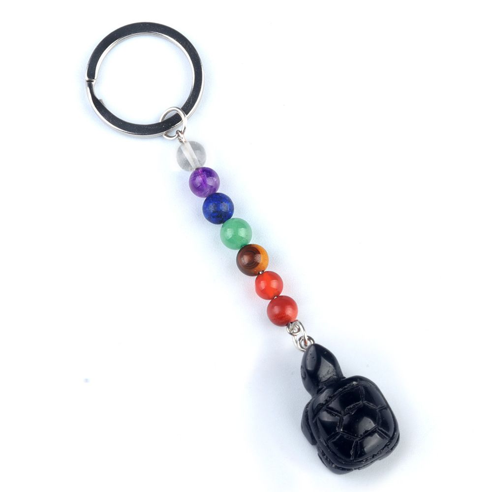 1955-Chaveiro de tartaruga de pedra de cristal colorido, pingente de jóias de chakra, pingente de chaveiro de animal pequeno