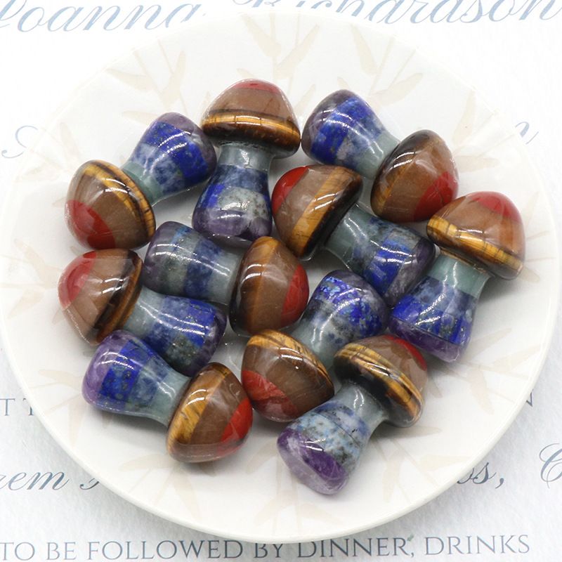 Processo de emenda de cristal natural de cogumelo colorido de venda quente 21X35mm pedra ornamento de jóias por atacado