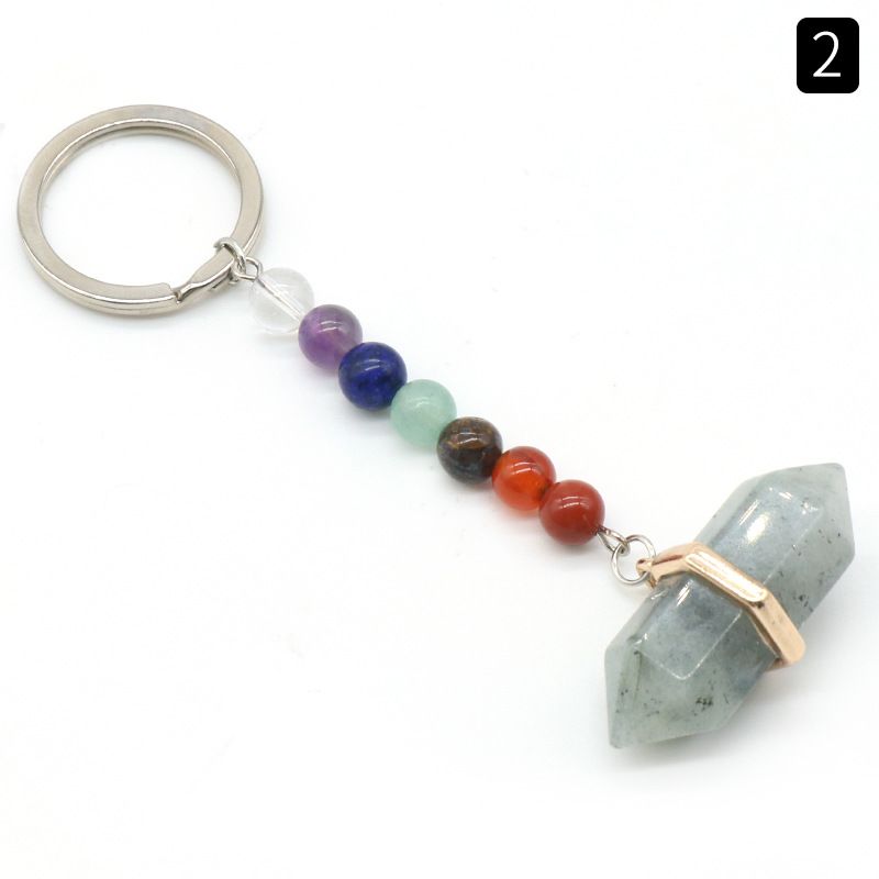 1105-Rose Quartz chaveiro de cristal ágata colorido pedra dupla pontiaguda hexagonal cone pingente chaveiro