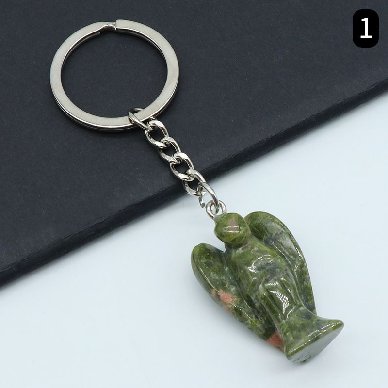 Chaveiro de anjo gravado em pedra de ágata de cristal natural, pingente de bolsa de celular de anjo da guarda.