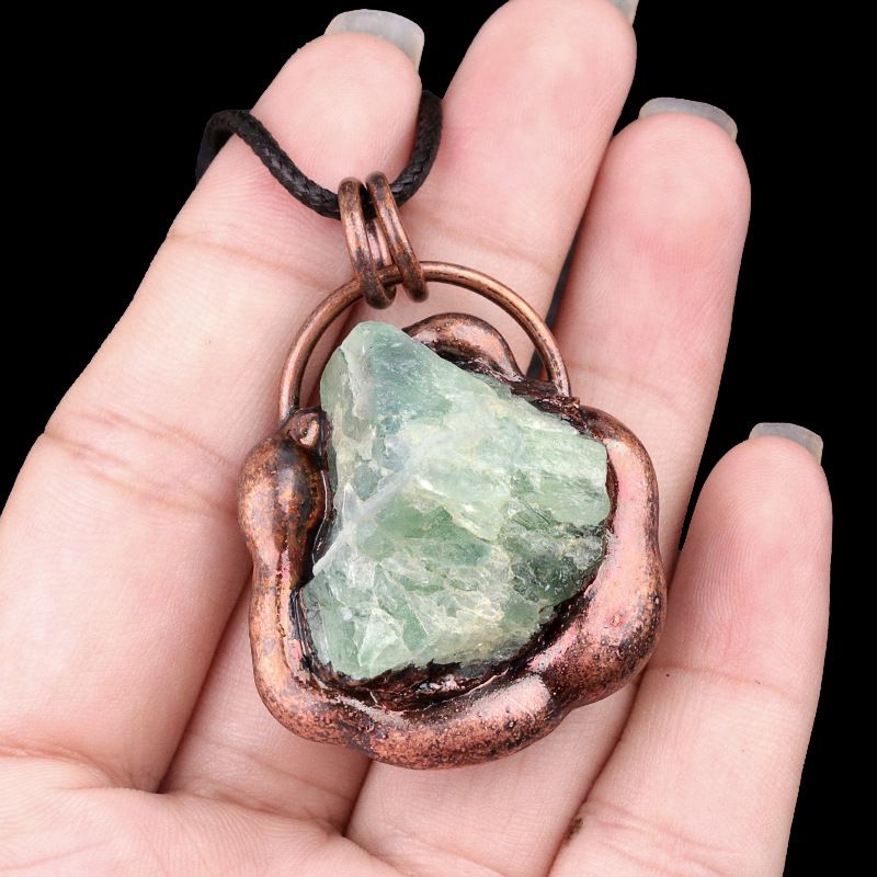 2161-Estilo retrô incrustado cristal ágata pedra semipreciosa colar pingente de pedra áspera moda versátil jóias