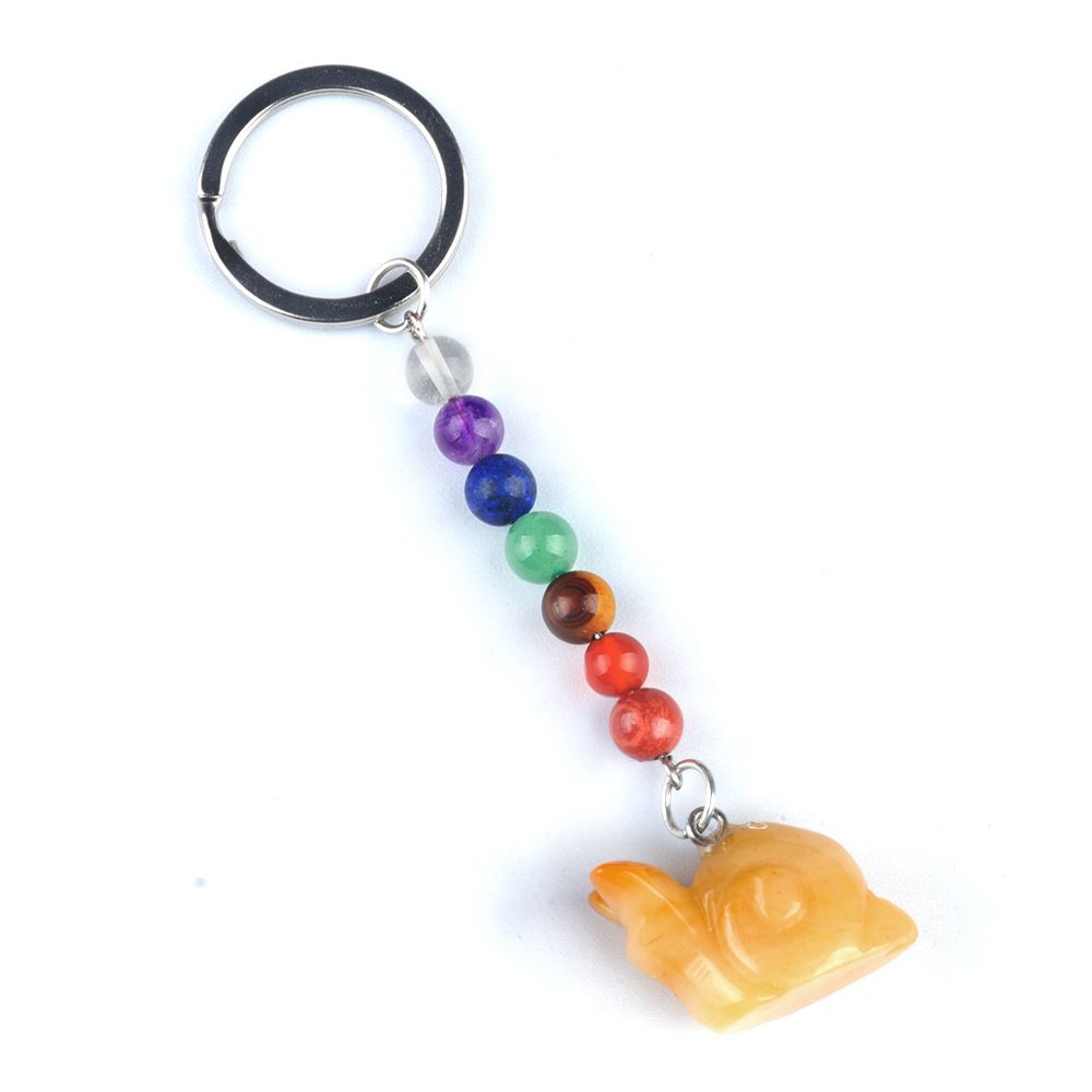 1962-Chaveiro de caracol de pedra de cristal colorido, pingente de jóias chakra, pingente de chaveiro de animal pequeno