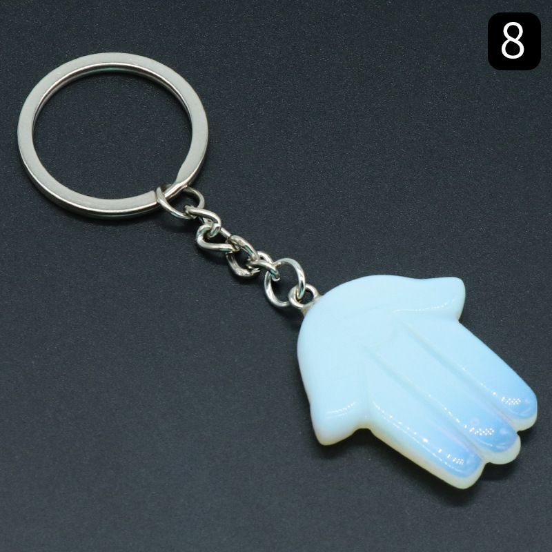 1051-Fátima Mão Keychain Cristal Natural Pedra Palma Keychain, Escultura em Pedra, Bolsa Pingente