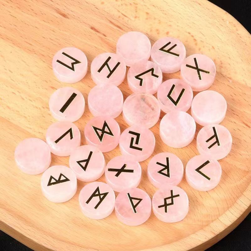 1662-Runes Natural Crystal Agate Luhn Rune Disc Set, Nordic Germanic 25 peças por pacote