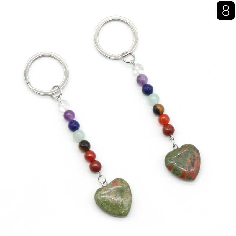 1471-Pingente de chaveiro de amor de pedra colorida de cristal natural, jóias e pingente de bagagem DIY chaveiro.
