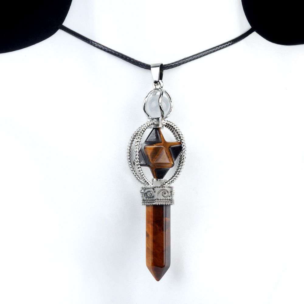 1784-Colar de barreira de coluna hexagonal Merkaba, acessório de pêndulo rotativo de pingente de hexagrama Merkaba