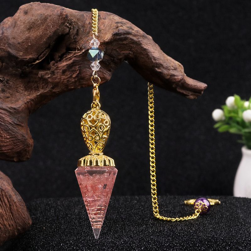 Jóias Pêndulo De Ouro Cristal Natural Ágata Resina De Pedra Semi-preciosa Pingente De Cone Hexagonal