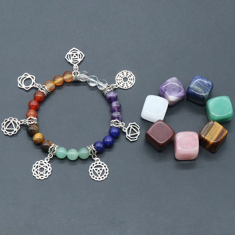 1296 - Cristal Natural Pedra de Sete Cores, Blocos Irregulares de Sete Cores, Pulseira de Yoga de Chakra, Conjunto de Pedras de Sete Cores