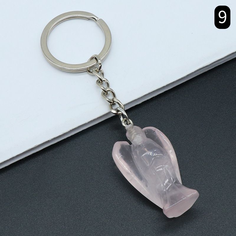 Chaveiro de anjo gravado em pedra de ágata de cristal natural, pingente de bolsa de celular de anjo da guarda.