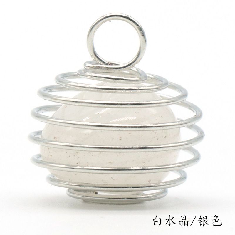1069-Pingente de mola de enrolamento de fio de cobre de pedra semipreciosa de cristal natural, ágata verde Colar de ametista de cristal em pó Dongling
