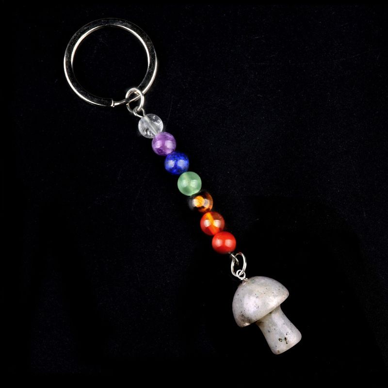 1469-Chave pingente de cristal natural colorido pedra 2cm cogumelo chaveiro saco acessórios presente atacado