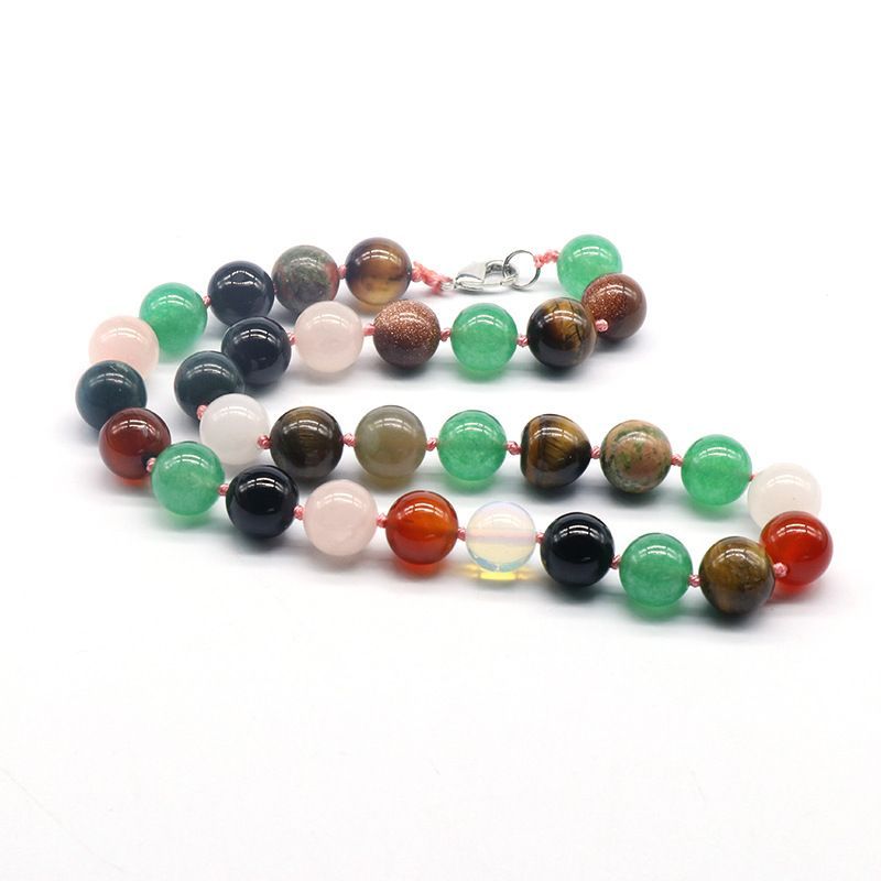 Colar de pedra natural Ágata de cristal Colar de pedra colorida 12mm colar com nó de cordão redondo
