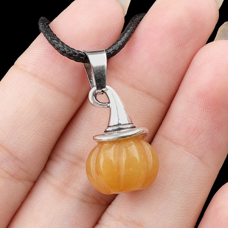 2344-Pingente de abóbora de pedra de ágata de cristal natural pequeno pingente criativo DIY enfeite de Halloween material de acessórios