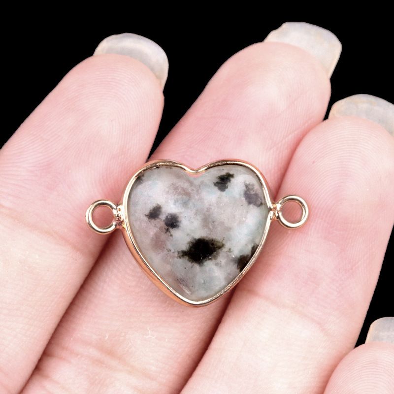 2026-15Mm conector de bainha de amor, pedra semi-preciosa natural amor duplo orifício de suspensão acessórios de jóias DIY