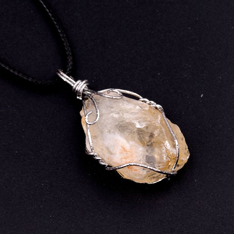 1414-Pingente de seda com enrolamento de pedra áspera citrina, ametista branca rosa fluorita Dongling jade acessórios de colar de pedra irregular