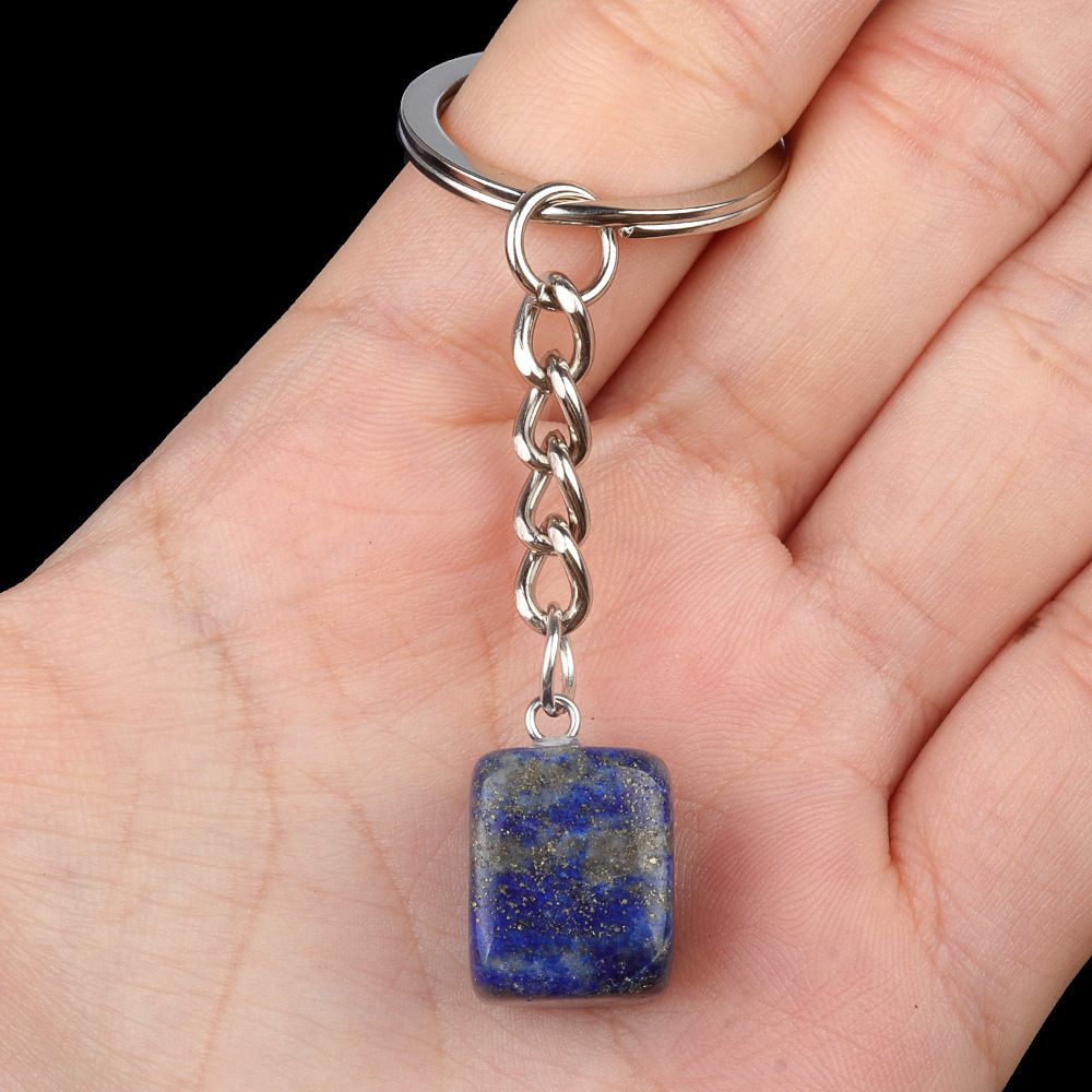 1788-Cristal Colorido Pedra Irregular 16mm Chaveiro Quadrado Comprido DIY Gem Pingente Opala