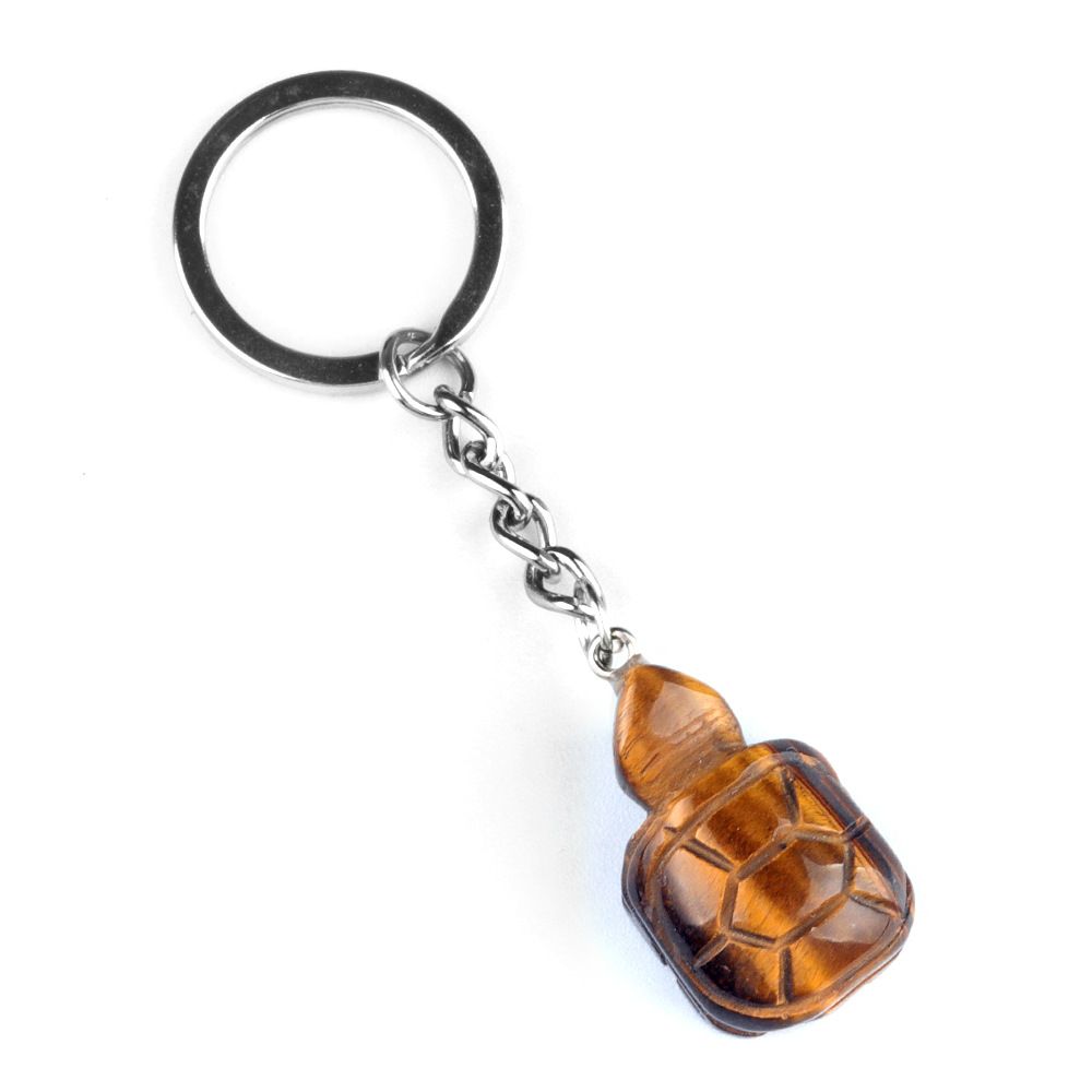 1944-Chaveiro de tartaruga pequena, agate de cristal pingente de chave de animal gravado em pedra semipreciosa