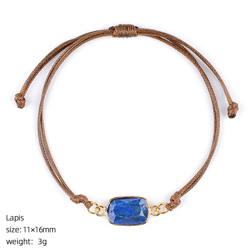 Pulseira de pedra semi-preciosa natural, corda trançada à mão retrô, bainha de corte ajustável, pulseira retangular de cristal natural.