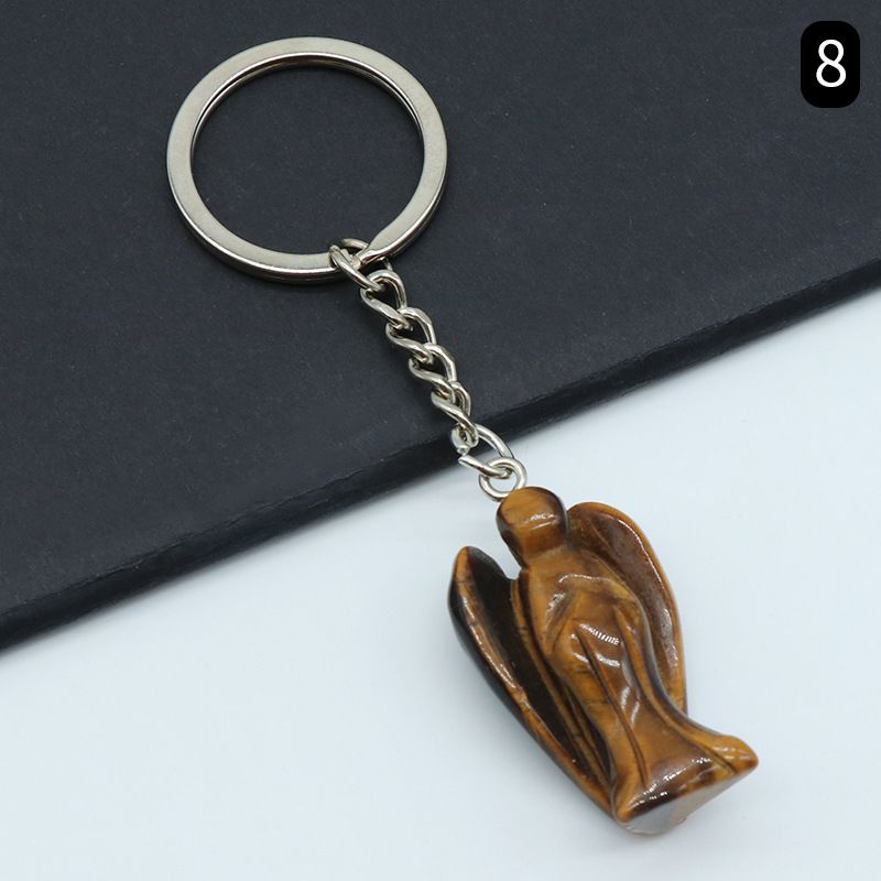 Chaveiro de anjo gravado em pedra de ágata de cristal natural, pingente de bolsa de celular de anjo da guarda.