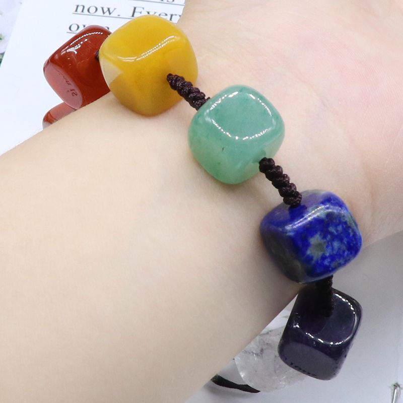 789-Pulseira quadrada de pedra colorida tecida à mão, jóias de pedra de cristal de ioga