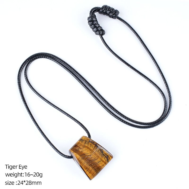 Colar de machado de cristal retro ajustado à mão tecido corda suéter corrente grande buraco trapezoidal ágata pingente de pedra