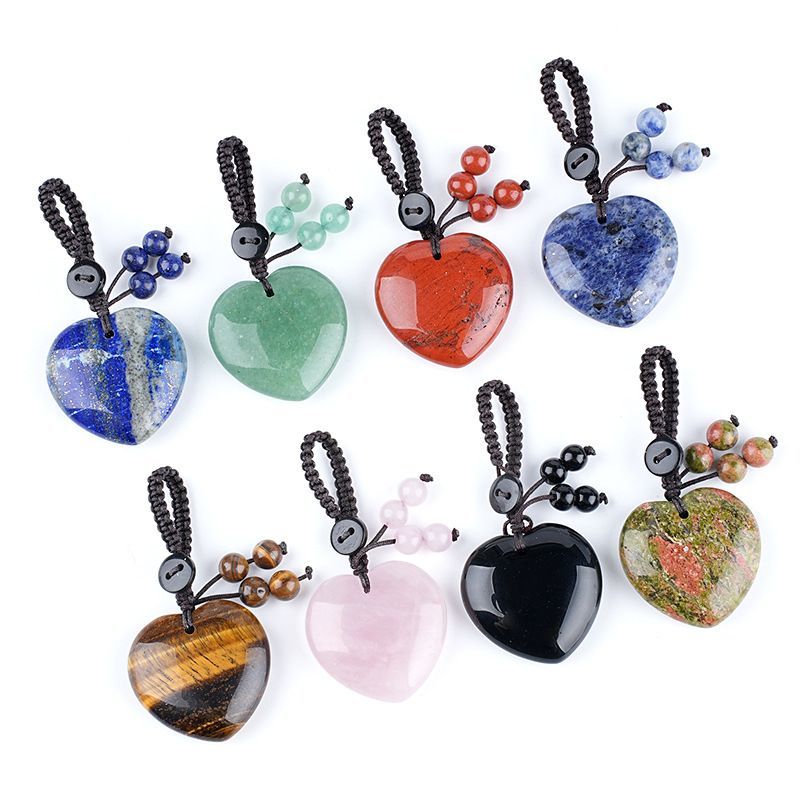 Pingente de cristal natural do amor do chaveiro tecido 30mm coração em forma de pedra natural amor bonito saco pingente
