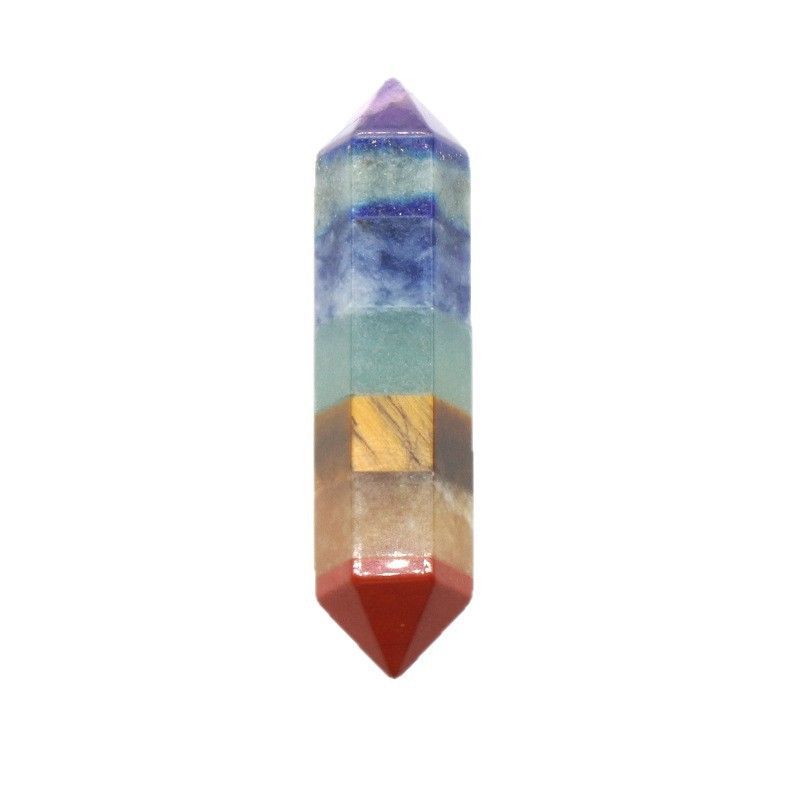 1288-Coluna hexagonal de ponta dupla de 10 × 42mm de pedra colorida de cristal natural processo de emenda de pedra semipreciosa