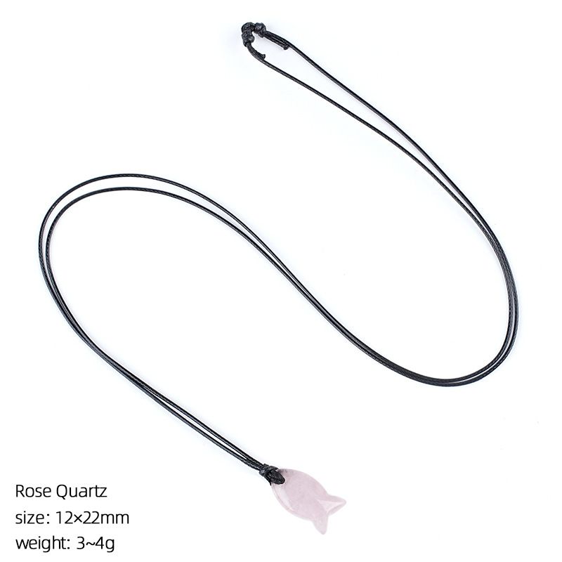 Colar de peixe de cristal natural 22Mm bonito tecido à mão ajustável corrente de suéter pedra áspera gravada pingente em forma de peixe