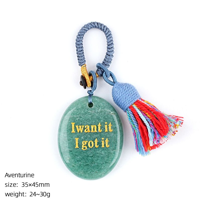 2454 Chaveiro de pedra de cristal natural com letras de ágata pingente de carro, pingente de bolsa de pedra mindfulness.
